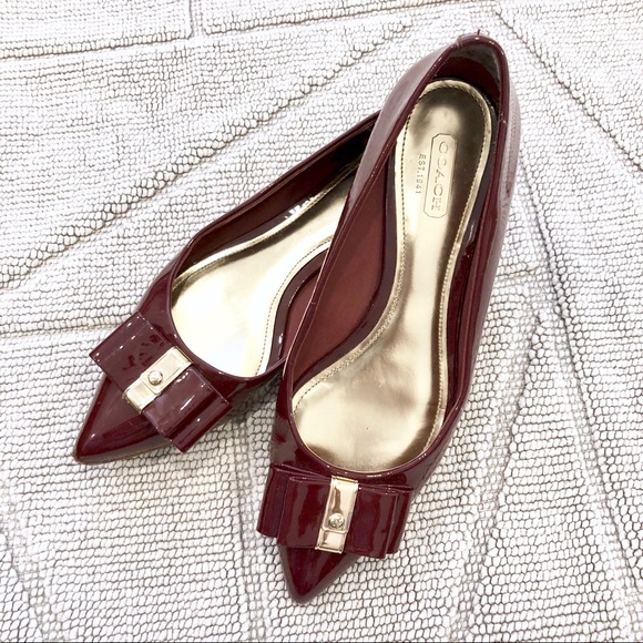 Coach Deep Cherry Red Patent Bow Flats 6 - Picture 2 of 8